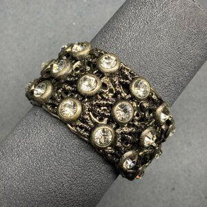 Twig Stretch Bracelet 7 In Rhinestone Gunmetal Silver Chunky Statement Glam Chic